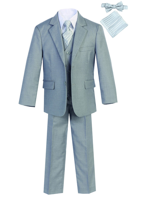 Magen Kids Boys Slim Fit 7 Pc Tie Bow Tie Pocket Square Suit 12M-18 - SophiasStyle.com
